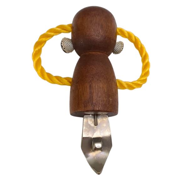 4 Wise Monkeys Wood Wine Set Stopper Corkscrew Bottle & Can Opener MCM Vintage - Picture 7 of 9